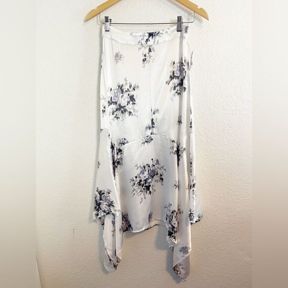 Ganni Cameron Floral Asymmetric Satin Midi Skirt. 36/ small - Picture 3 of 8